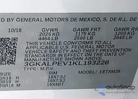 2019 GMC Terrain Slt из США, поврежденный, VIN 3GKALPEV1KL193228